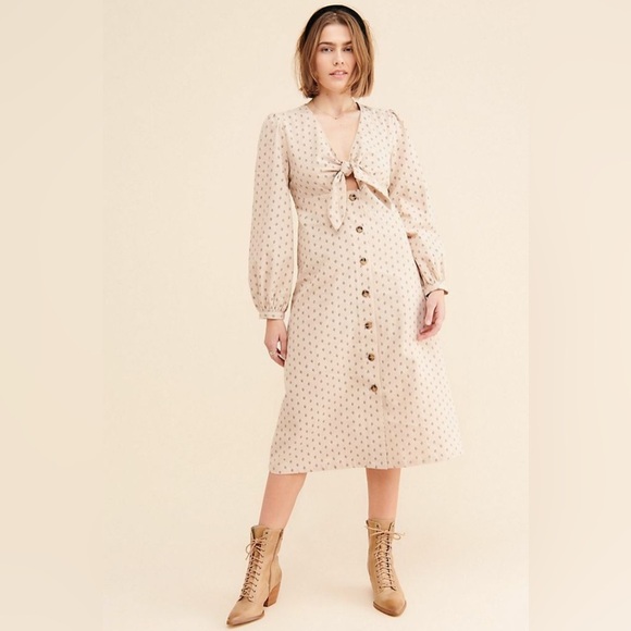 ENGLISH FACTORY FRONT KNOT BUTTON MIDI DRESS- SIZE MEDIUM - Picture 1 of 4